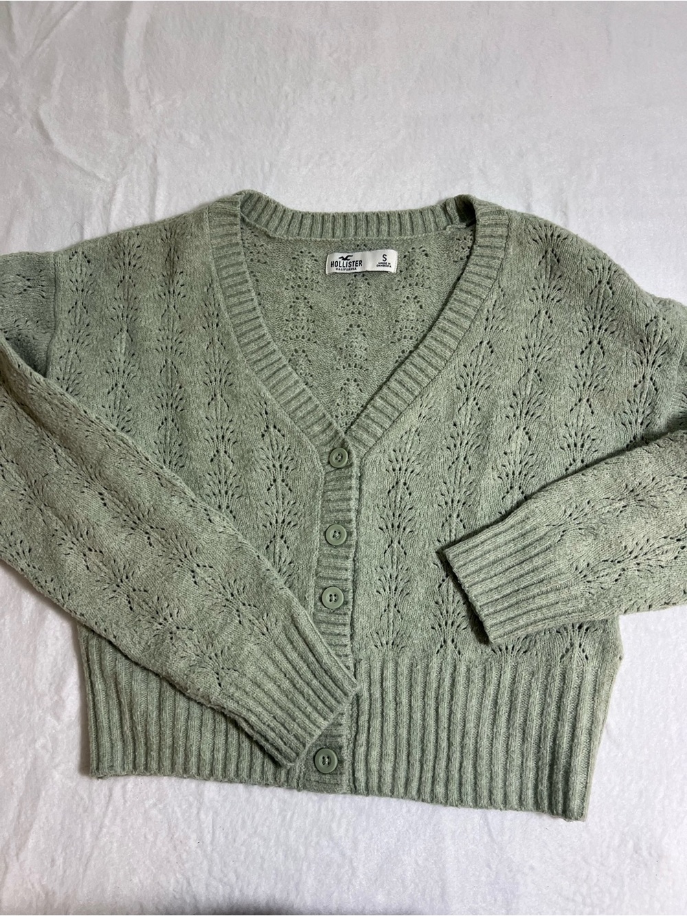 Hollister Light Sage Green Knit Button-Up Cardigan